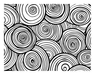 Abstract spiral circles pattern background, vector doodle illustration, decorative hand drawn swirl texture design