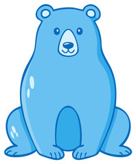 Fototapeta premium Cute cartoon blue polar bear sitting front view illustration