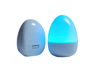 Modern egg-shaped led night lights diffuser set blue glow Isolated on transparent background