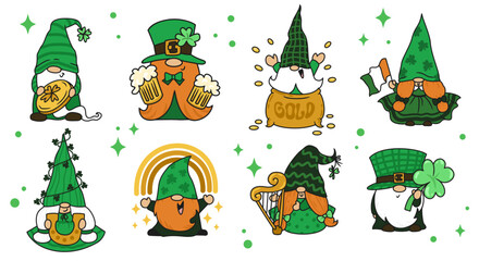 Cute Leprechaun Gnomes Collection for St. Patrick's Day. Vector designs perfect for greeting cards, posters, festive projects.