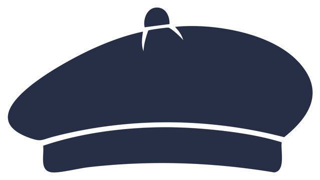 Simple dark beret hat icon. Classic French cultural and fashion accessory vector illustration.