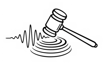 Gavel hitting sound block creating ripple effect with sound wave line. Concept of law, justice, verdict, auction, and agreement