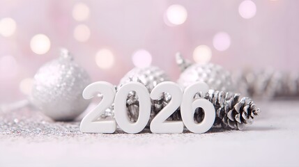 2026 New Year and Christmas Celebration Background with Red Glitter, Ornaments, and Copy Space. 2026 with sparkling red confetti and star-shaped glitter