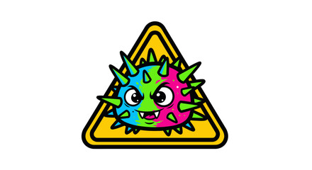 Cartoon Virus Warning Sign, Symbolizing Alert with Illustration and Vector Design.