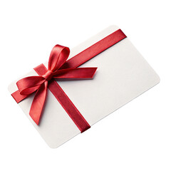 Elegant round gift tag background with glossy red ribbon bow, minimal white surface, perfect for festive branding