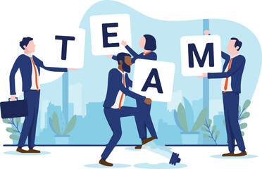 Business teamwork - Diverse group of businesspeople holding letters in hand