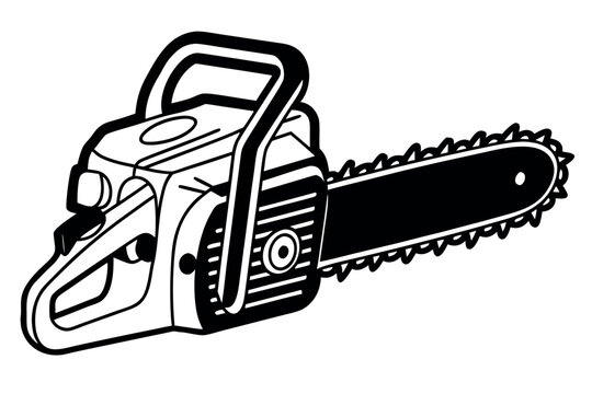 Isolated vector illustration of a sharp power chainsaw tool for cutting wood and tree timber