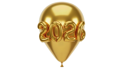 Golden balloon shaped like an ice cream cone with 2023 numbers isolated on transparent background
