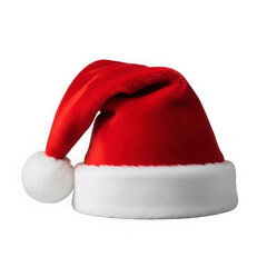 Classic red santa claus hat with fluffy white pompom and trim