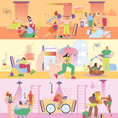 Fitness Lifestyle and Infrared Sauna Vector Illustration