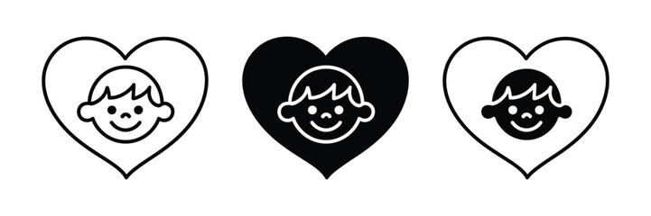 Child safe icon. boy face with heart symbol. baby care icon. vector illustration 