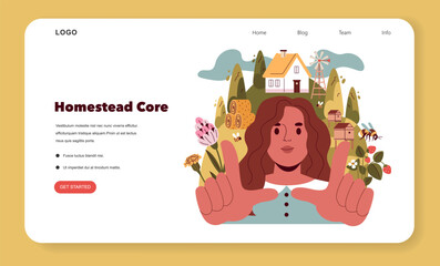 Woman Framing Sustainable Homestead Vector Illustration