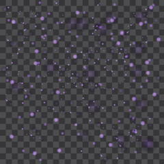 Abstract purple bokeh lights overlay effect on transparent background