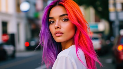 beautiful woman wearing colorful hair. People lifestyle fashion lgbtq concept