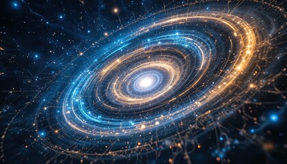 Stunning cosmic galaxy swirl with vibrant light trails, perfect for a space exploration or technology concept, creating an immersive experience