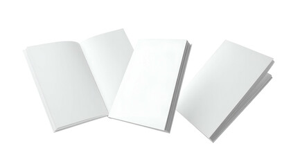 Realistic depiction of several blank white books, one opened, on a black background
