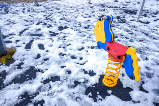 An empty playground scene during winter season