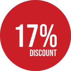 17% discount icon vector red circle with white text