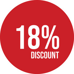 18% discount icon vector red circle with white text