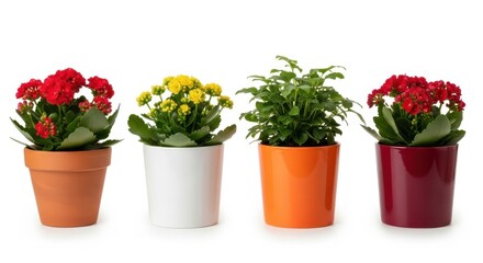 Four vibrant indoor flowering plants and foliage