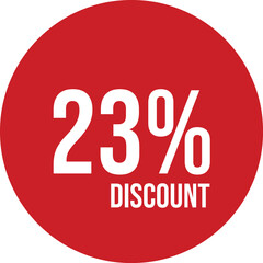 23% discount icon vector red circle with white text