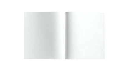 Fototapeta premium An open book laying flat, showing two blank white pages, against a black background