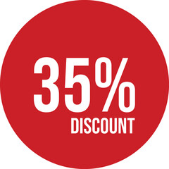 35% discount icon vector red circle with white text