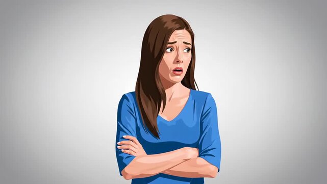 Woman Expressing Anxiety And Worry With Crossed Arms And Expressive Facial Features