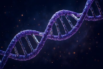 Purple dna helix structure on dark background