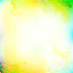 Bright yellow green and blue watercolor splash background