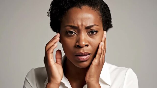 Woman Expressing Pain and Discomfort Through Various Facial Expressions Sequence