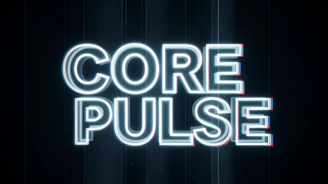 Core pulse text animation with a glowing neon light effect. Dynamic title sequence featuring digital glitch and chromatic aberration for a futuristic intro