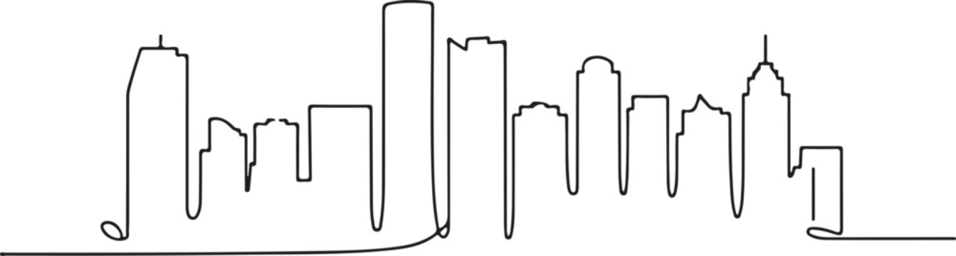 Continuous Line Art of Houston Skyline with Galleria Tower Silhouette Minimal Outline Illustration