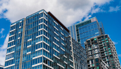 Skyscraper cityscape. Modern city downtown. Business city. Cityscape of skyscraper building in business district. City architecture of skyscraper. City building cityscape view. Landmark skyscrapers