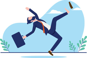 Businessman falling - Man failing in business and career stumbling backwards and being unlucky. Flat design vector illustration with white background