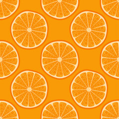 Minimal seamless pattern featuring orange slices in a flat vector style. Bright citrus background ideal for organic packaging, textile prints, wrapping paper, healthy food branding, and web design.