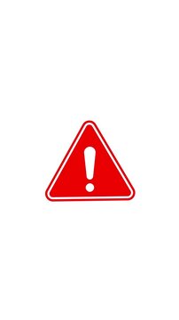 Animated red alert icon on vertical white screen background in 4k