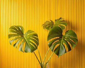 Green palm with reeded glass. White Reeded Glass. Luxury cosmetic wall with summer decoration. Pure aesthetic behind frosted panel for modern beauty illustration. Ribbed Background. Plant leaves.