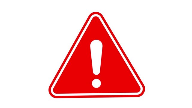 Animated red alert icon on white screen background in 4k