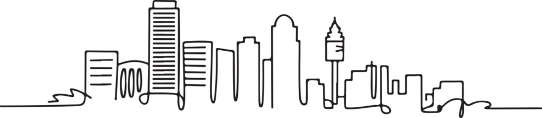 Obraz premium Continuous Line Art of Johannesburg Skyline from Maboneng District Minimal Outline Illustration