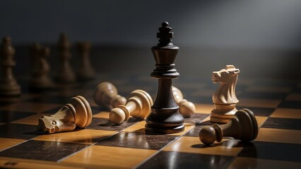 Chess Game Strategy Black and White Pieces on Board