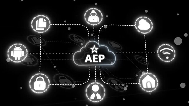 White Neon AEP Cloud Network HUD Cyber Security Interface 4K Loop