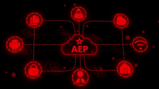 Red Neon AEP Network HUD Cyber Security Node Alert Interface 4K Loop