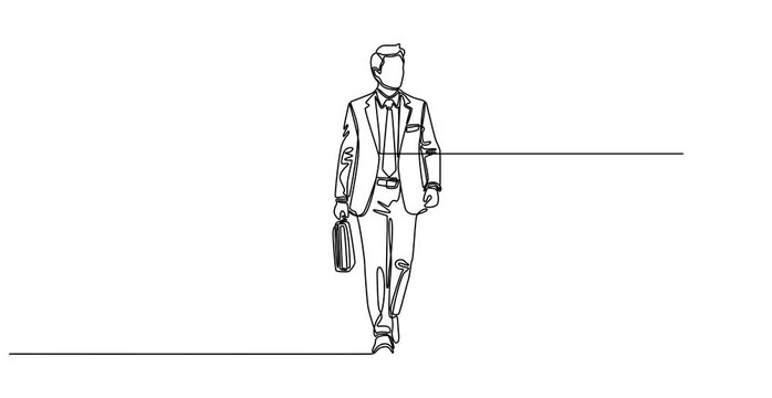 Animated self drawing of  Continuous linear drawing of businessman. Editable stroke. Vector illustration. Continuous one line drawing of businessman thinking with his hand on his chin, Man pose