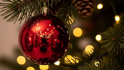 Christmas Tree Ornament with Red Ball and Pine Cones