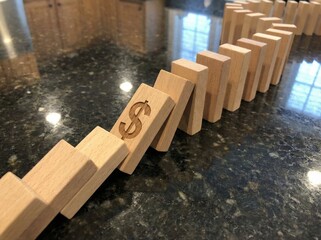 A Dollar Sign Domino Starts a Financial Crisis Chain Reaction Collapse