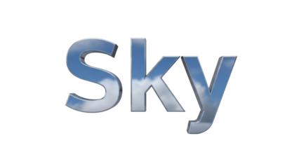 3 D chrome letters spelling Sky with clouds reflected text word