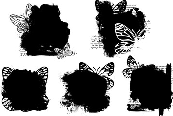 Universal spring- summer masks bundle with butterflies, framework, classic grunge