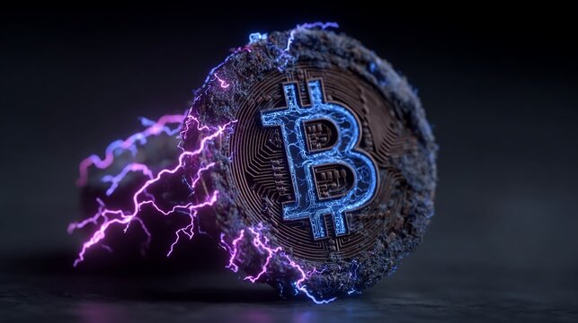 Bitcoin cryptocurrency concept with electric lightning effect and futuristic style  isolated on - Powered by Adobe