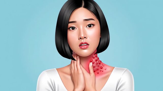 Woman Suffering From Severe Throat Irritation, Conceptual Depiction Of Medical Condition